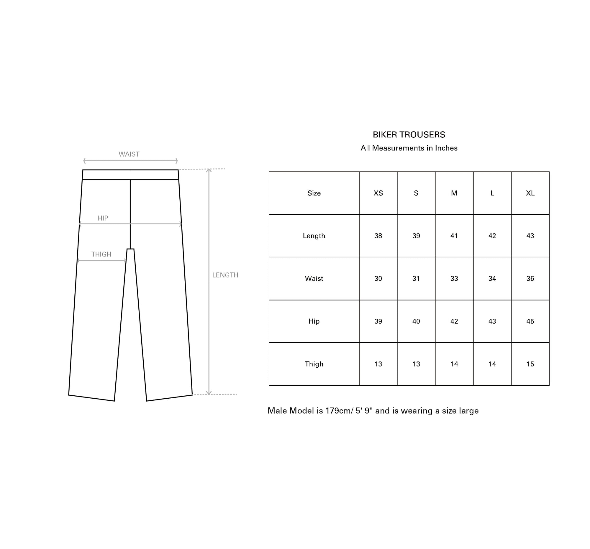 DENIM BIKER TROUSERS (RED) size guide