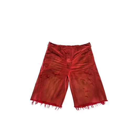 DISTRESSED DENIM SHORTS (RED)
