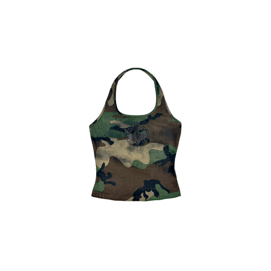 WOODLAND CAMO HALTER TOP (AIR JET)