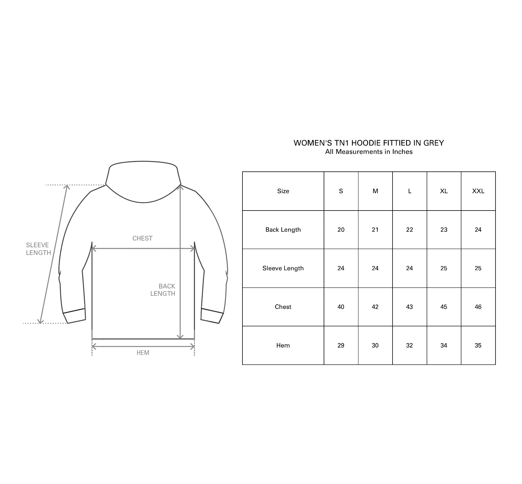 TN1 HOODIE SLIM FIT (LIGHT GREY) size guide