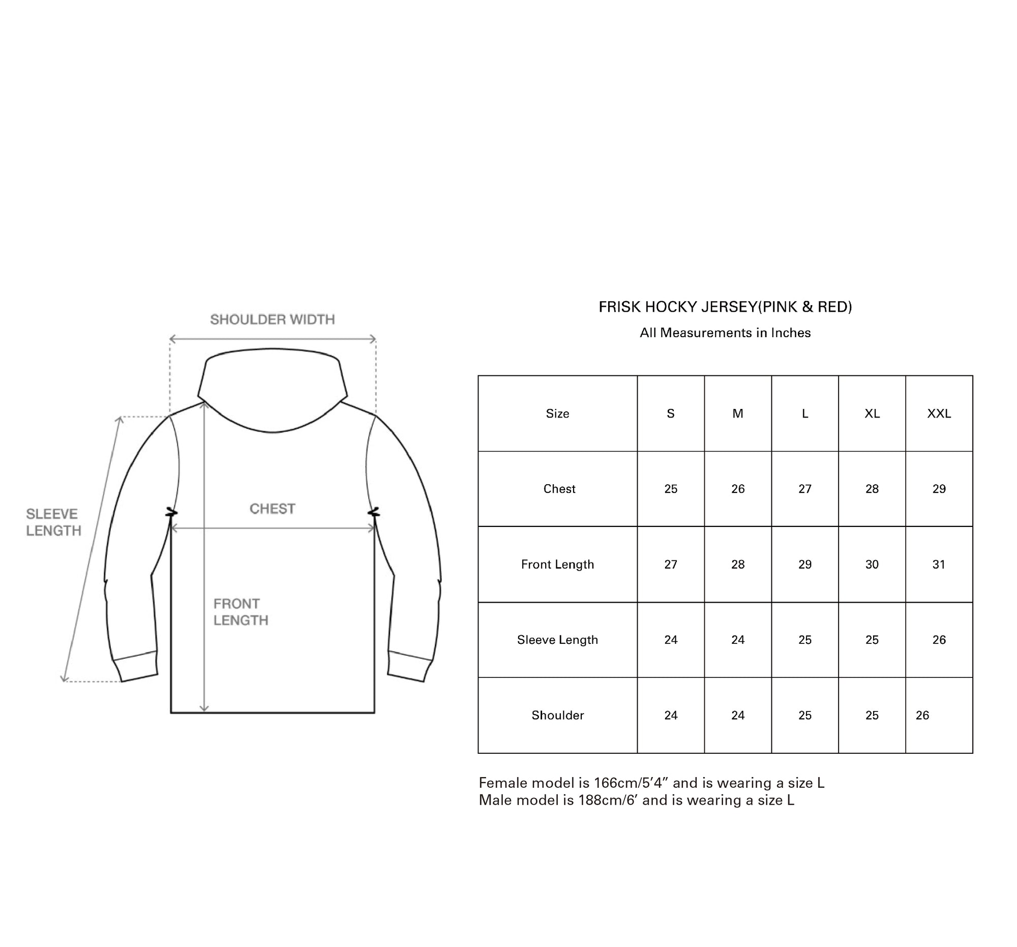FRISK HOCKY JERSEY (PINK & RED) size guide