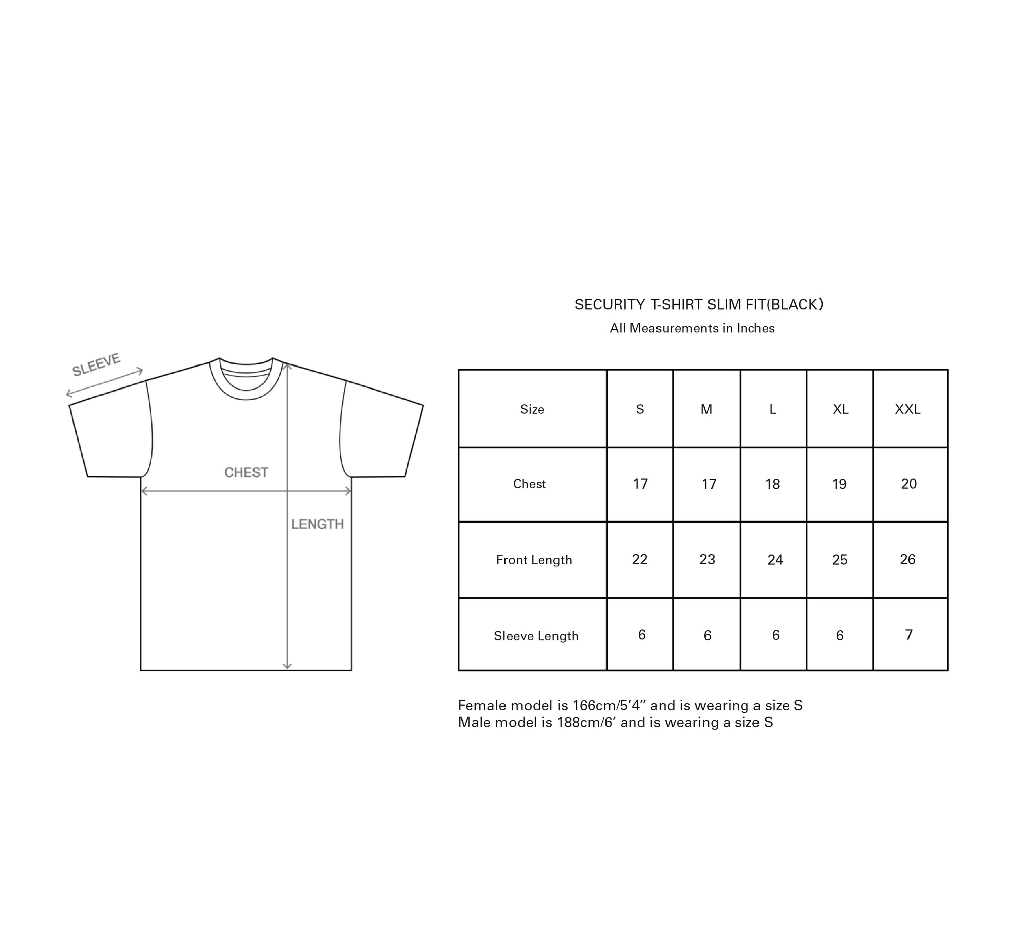 SECURITY  T-SHIRT SLIM FIT (BLACK） size guide