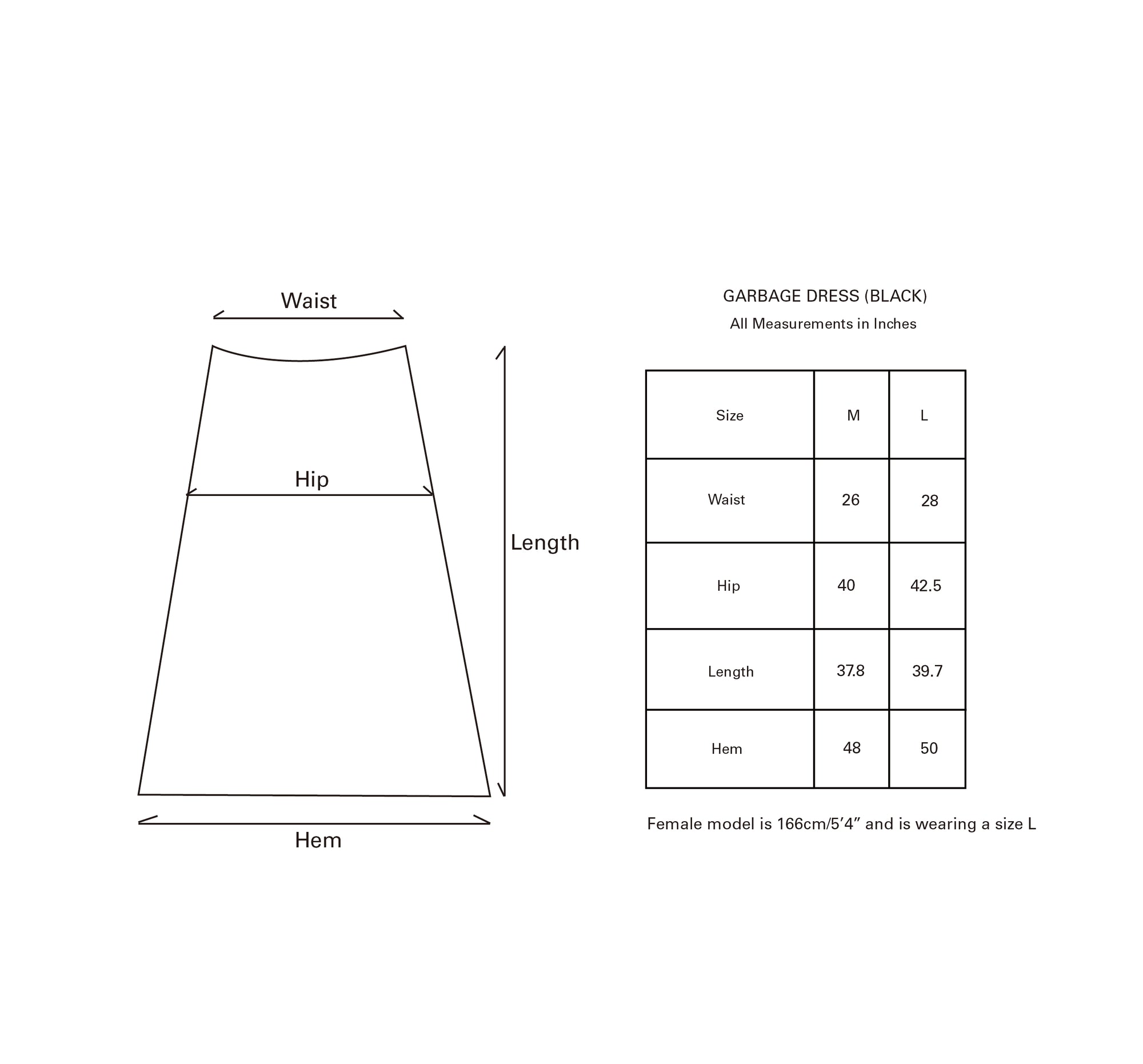 GARBAGE DRESS (BLACK) size guide