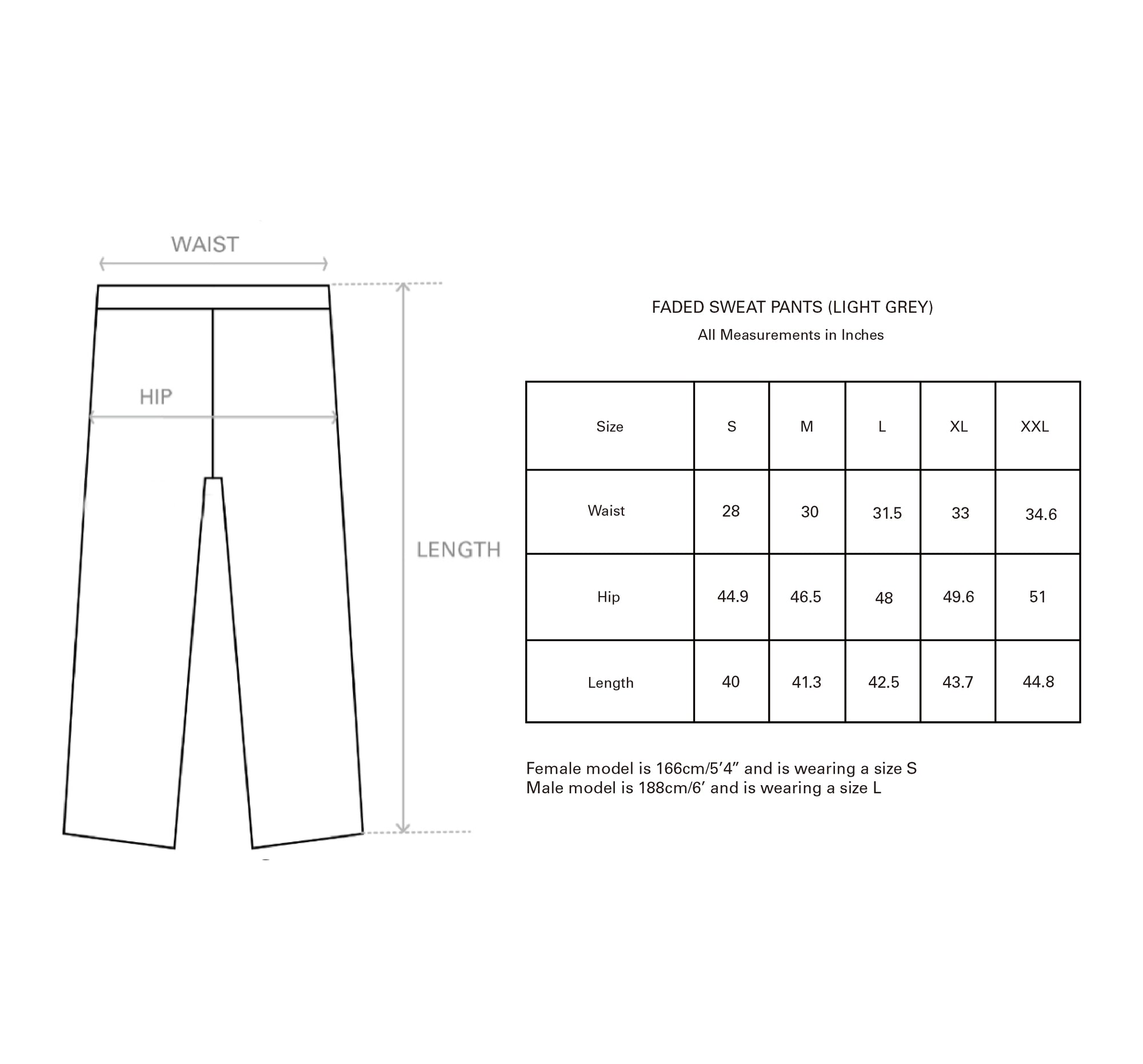 FADED SWEATPANTS (LIGHT GREY) size guide