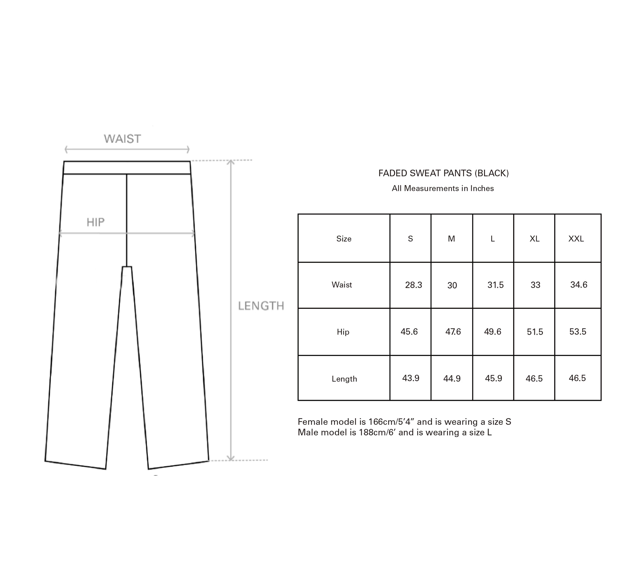 FADED SWEATPANTS (BLACK) size guide