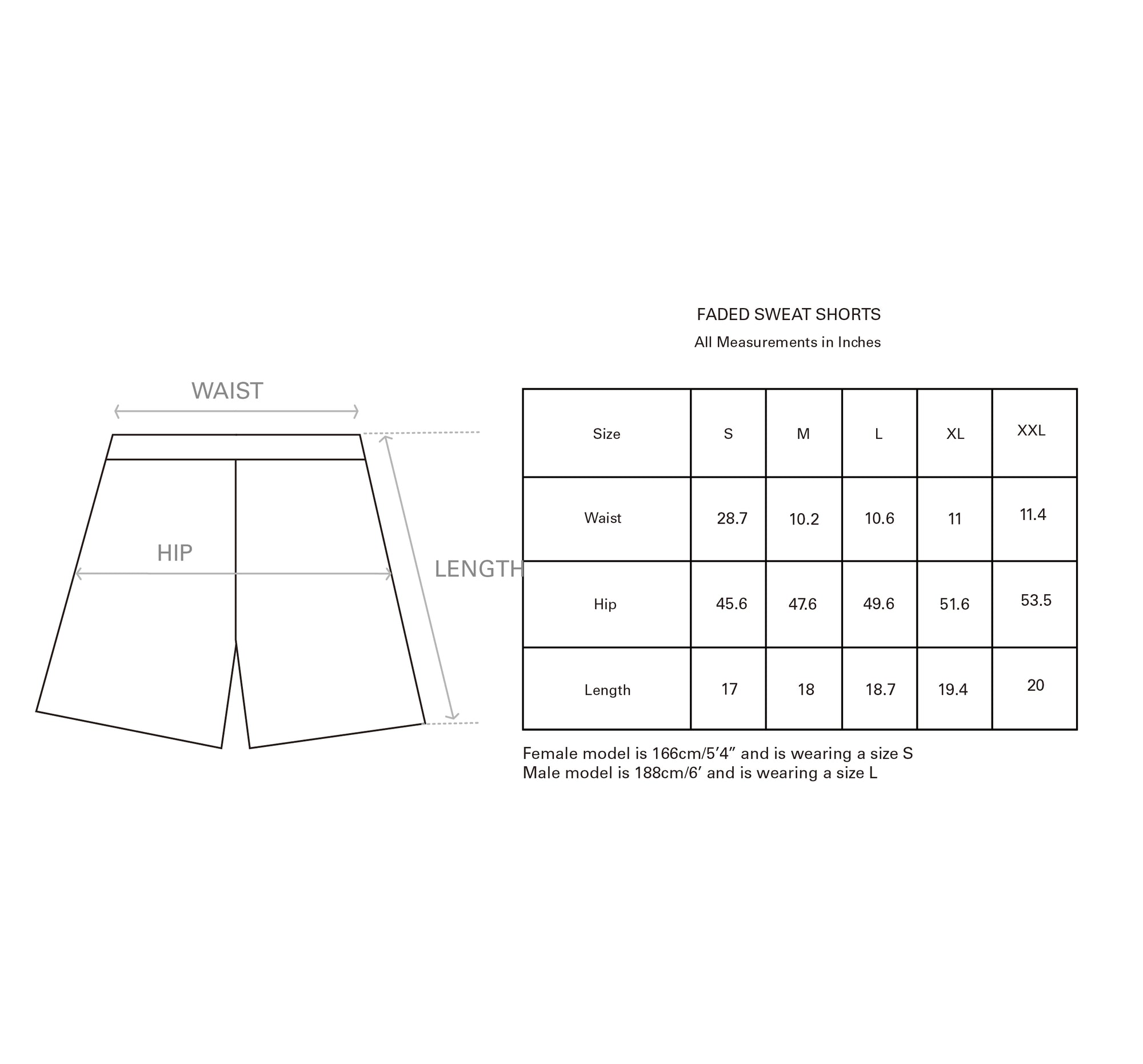 FADED SWEAT SHORTS (BLACK) size guide