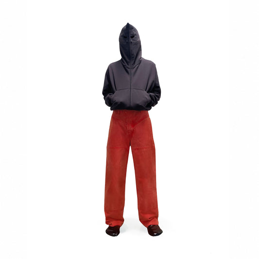 DENIM BIKER TROUSERS (RED)