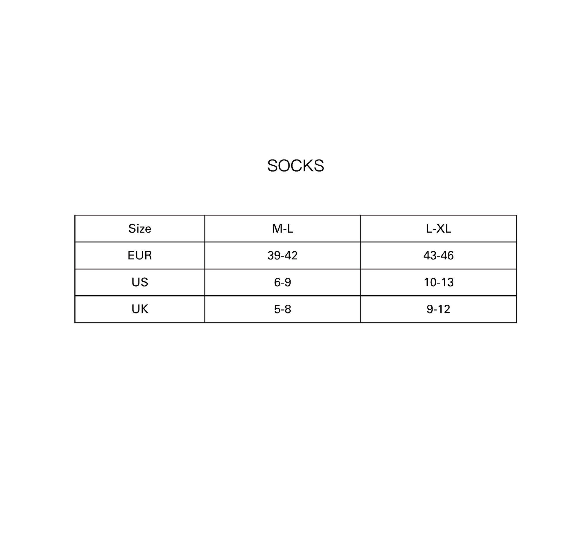 PRIMAL SOCK PACK size guide
