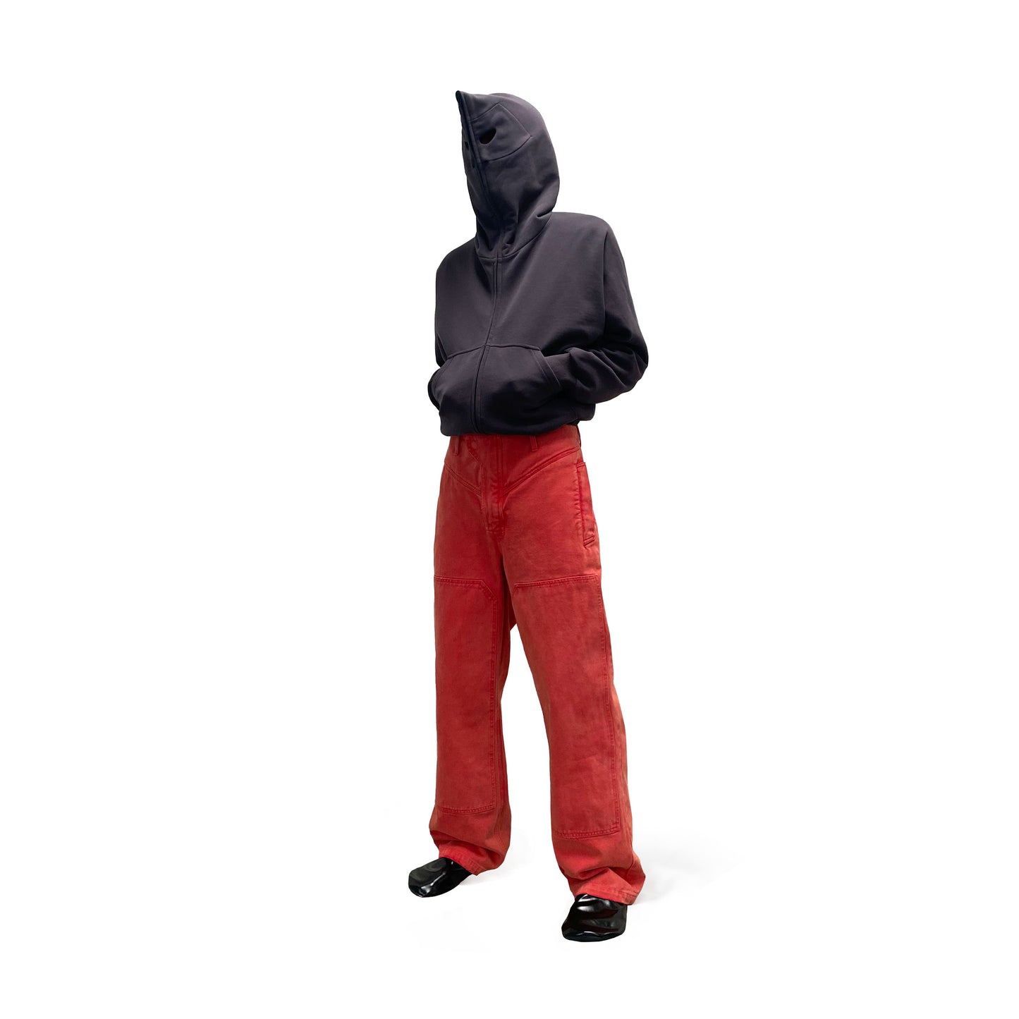 DENIM BIKER TROUSERS (RED)