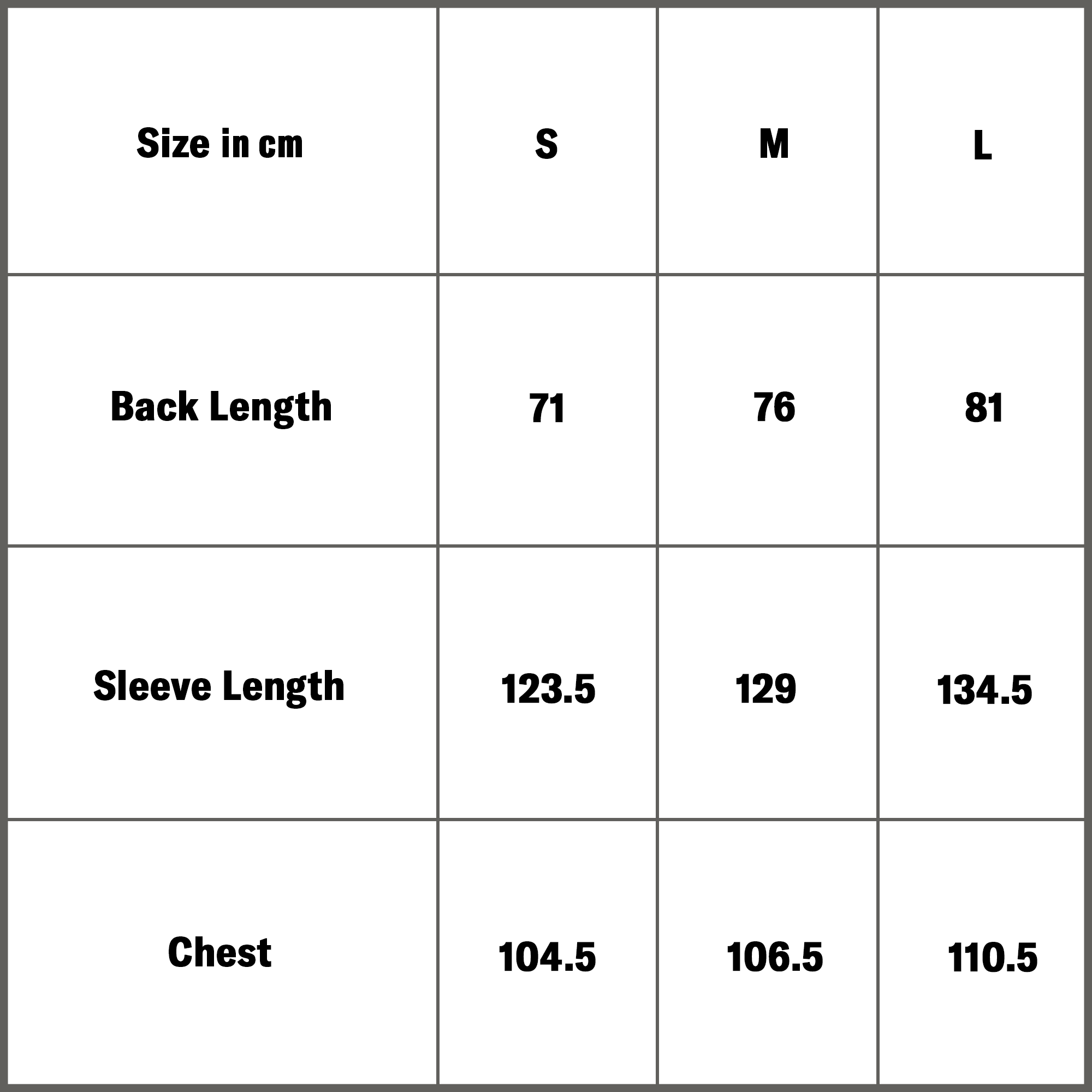TRACKSUIT JACKET size guide