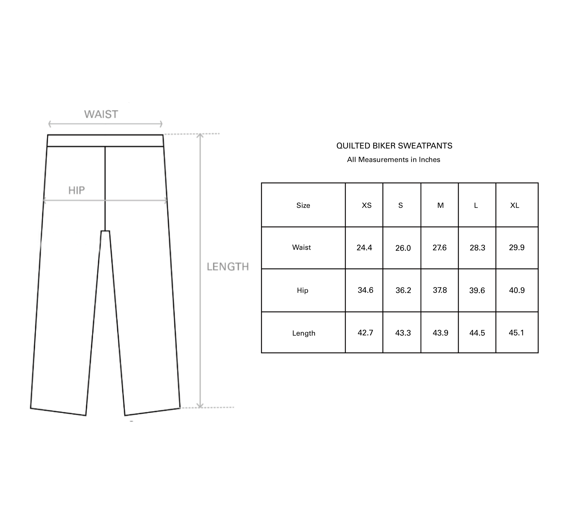 QUILTED BIKER SWEATPANTS (BLACK) size guide