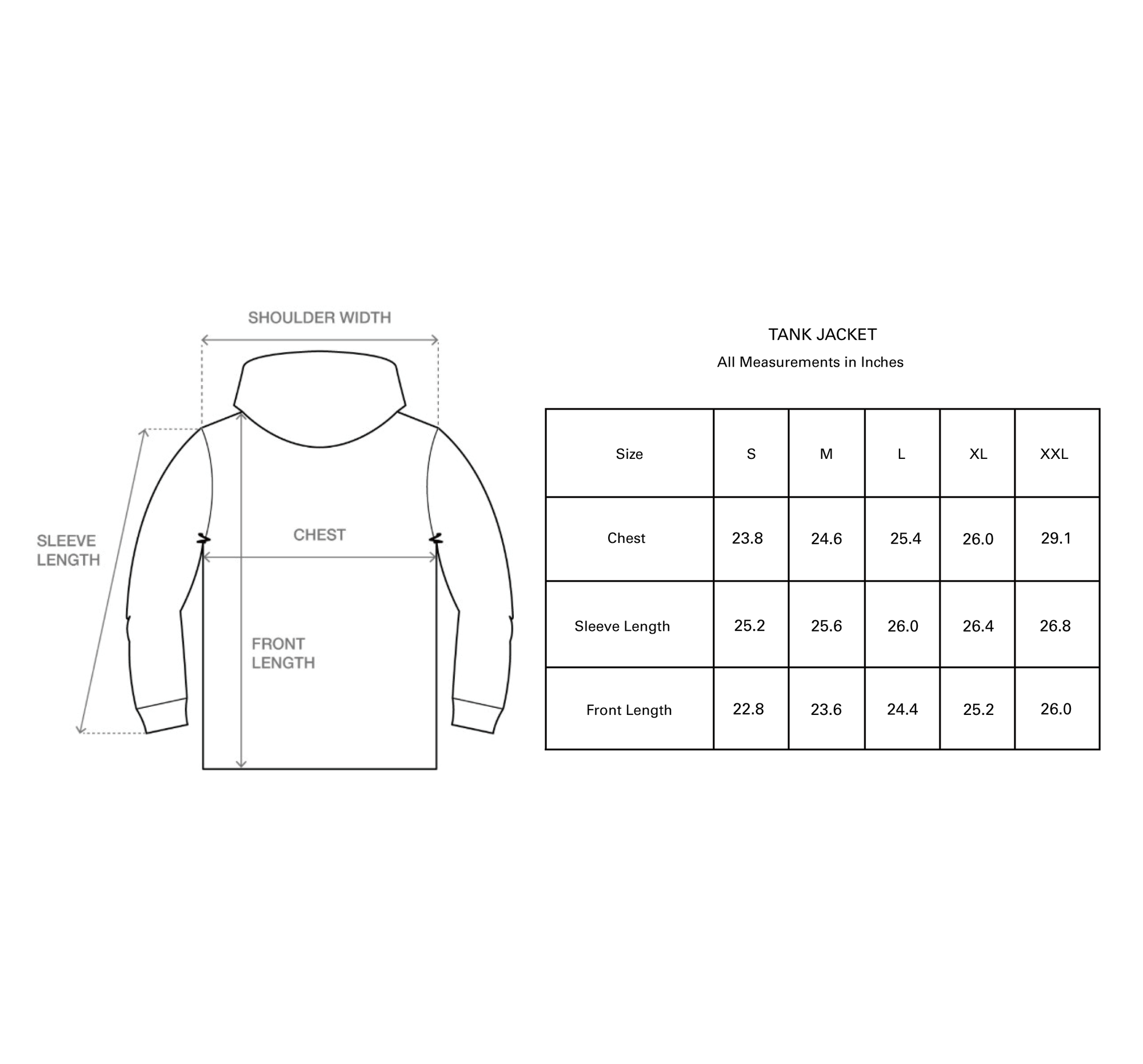 TANK JACKET size guide