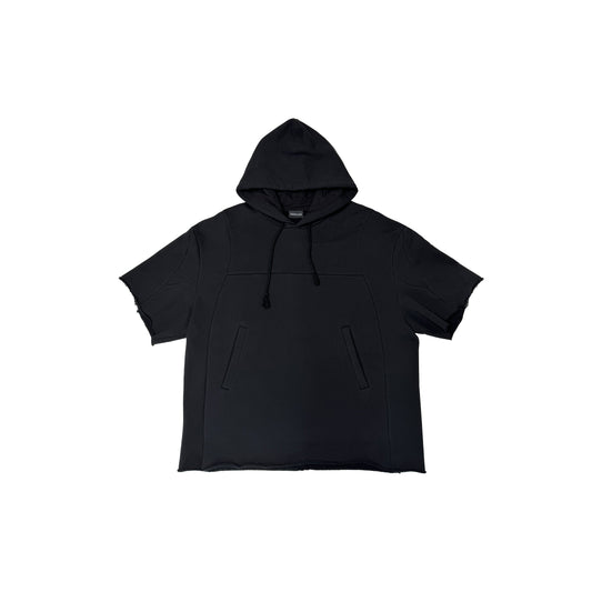 PANELED GYM SHORT SLEEVE HOODIE (BLACK)