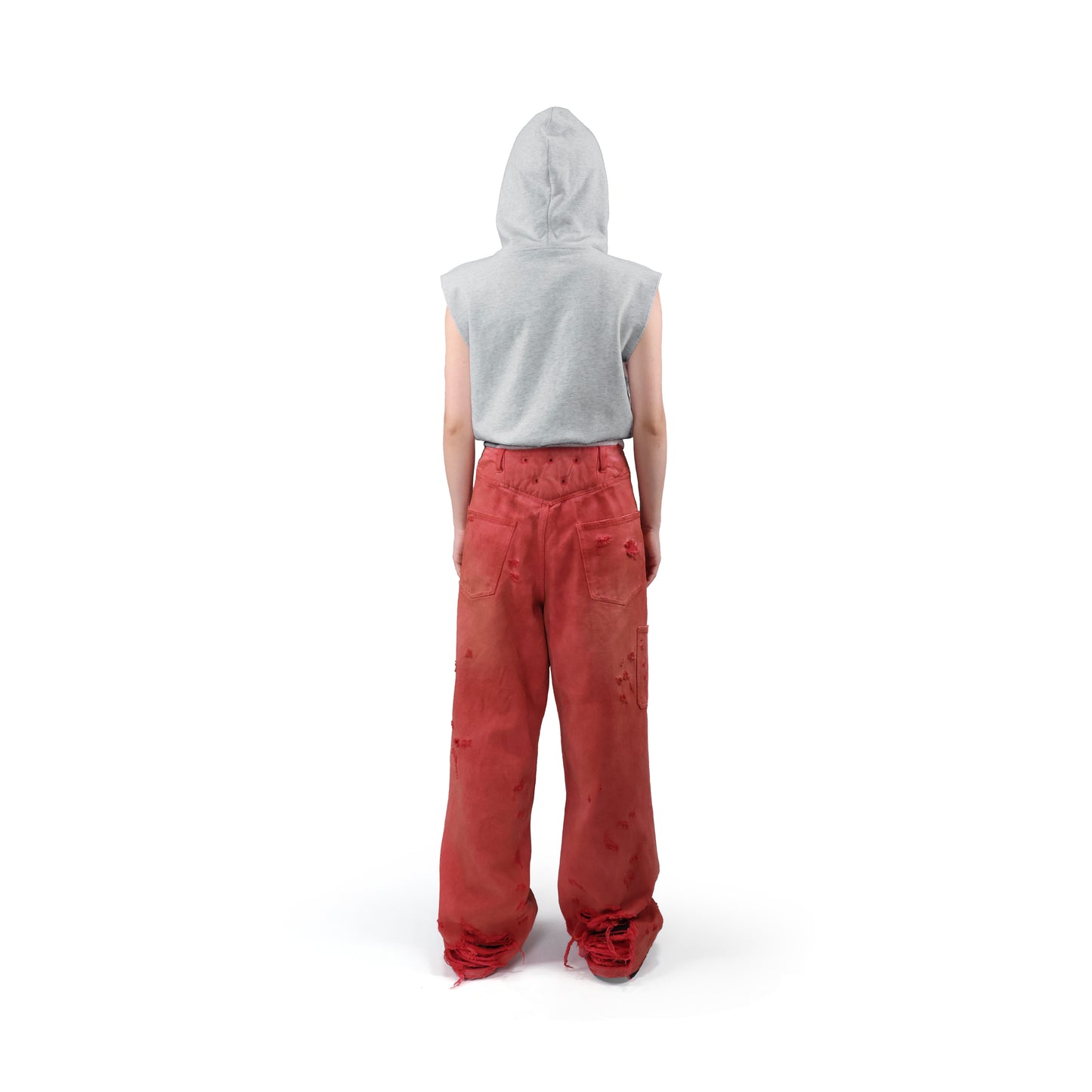 DISTRESSED DENIM PANTS (RED)