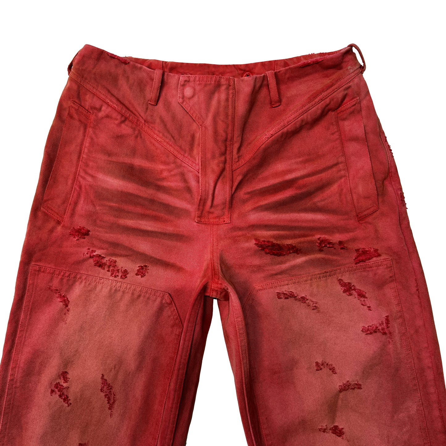 DISTRESSED DENIM PANTS (RED)