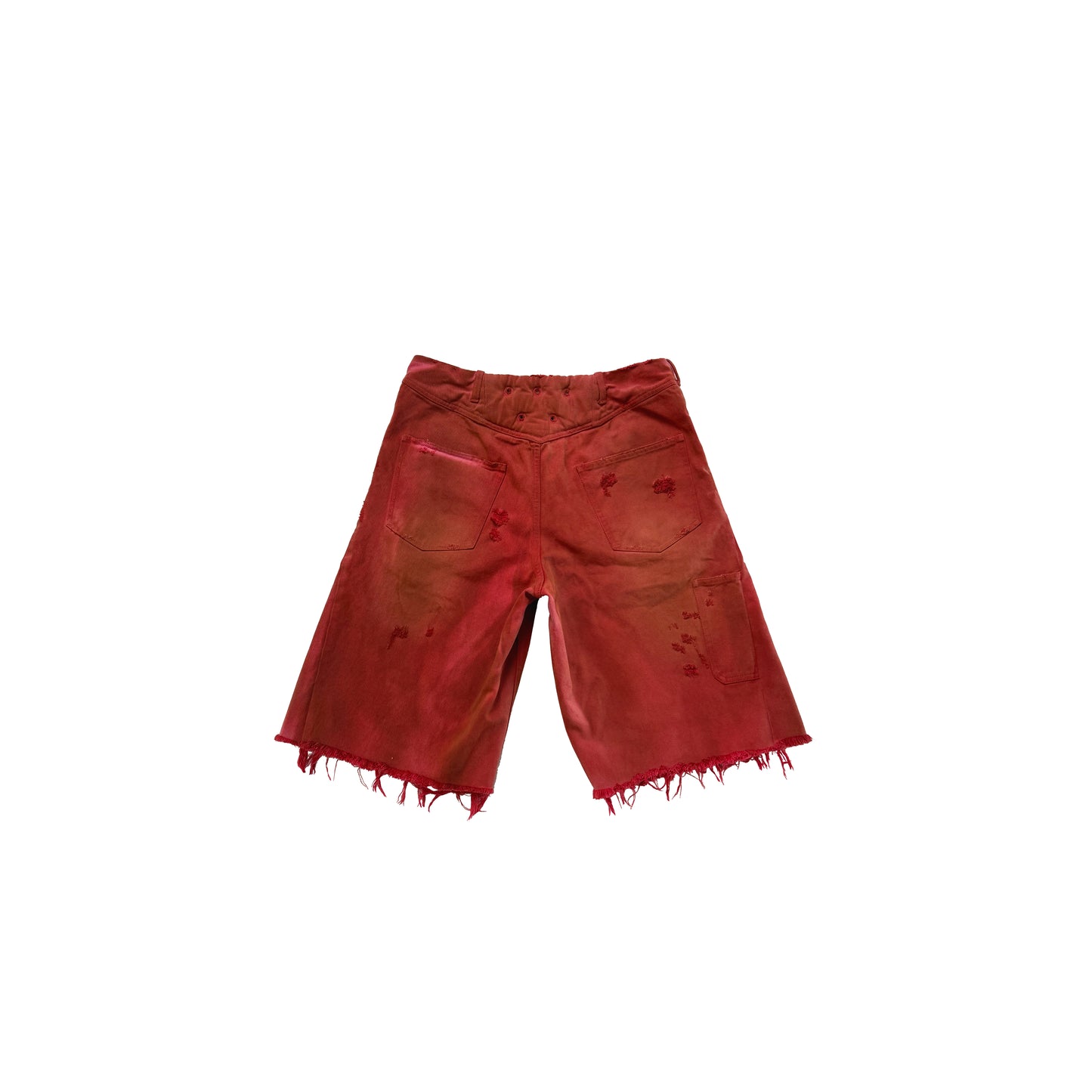 DISTRESSED DENIM SHORTS (RED)